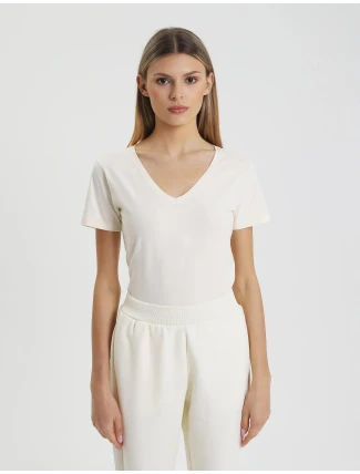 Dámske tričko slim fit 4FWSS25TTSHF1990 11S Ecru - 4F