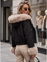 Krátka dámska bunda s odnímateľnou kožušinou, čierna, FashionStreet TY5835 Krátka dámska bunda s odnímateľnou kožušinou, čierna, FashionStreet TY5835