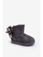 Dziecięce Ocieplane Śniegowce Z Kokardą Szare Snowis