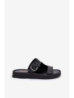 Skórzane Klapki Damskie Na Platformie Zazoo 3024 Czarne