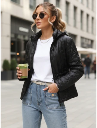 Dámska prešívaná bunda s kapucňou čierna FashionStreet TY5534 Dámska prešívaná bunda s kapucňou čierna FashionStreet TY5534