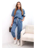 Dámsky viskózový set s krátkymi rukávmi a nohavicami denim melier