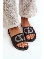 Damskie Płaskie Klapki Z Cekinami S.Barski KV27-052 Czarne