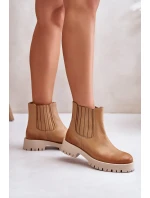 Wsuwane Botki Damskie Na Płaskim Obcasie Skórzane Lewski 3611 Brązowe