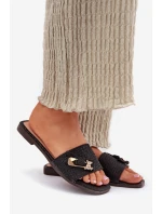 Klapki Damskie Na Płaskim Obcasie Z Kokardą Czarne Sallariela