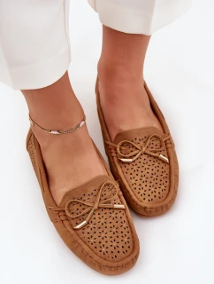 Mokasyny Damskie Z Ażurowym Wzorem I Wiązaniem Camel Mirisa