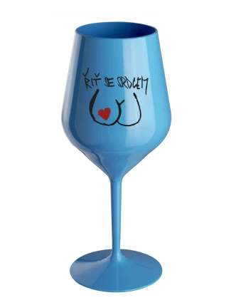 ŘIŤ SE SRDCEM - modrá nerozbitná sklenice na víno 470 ml
