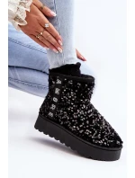Śniegowce Damskie Na Platformie Zdobione Cekinami Czarne Silmo