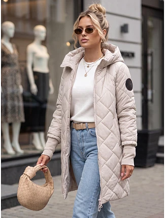 Dlhá dámska prešívaná prechodná bunda, svetlosivá, FashionStreet TY5864 Dlhá dámska prešívaná prechodná bunda, svetlosivá, FashionStreet TY5864