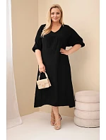 Dámske plus size šaty z bavlneného mušelínu s výstrihom do V čierne