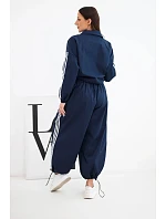 Dámska bavlnená súprava s nohavicami v štýle oversized a kontrastnými pruhmi, modrá Dámska bavlnená súprava s nohavicami v štýle oversized a kontrastnými pruhmi, modrá