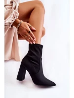 Damskie Botki Materiałowe Na Obcasie Czarne Amile