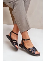 Skórzane Sandały Damskie Na Płaskim Obcasie Zazoo 3688 Czarne