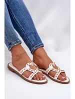 Zdobione Płaskie Klapki Damskie Białe Adivrae