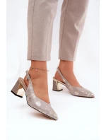 Skórzane Sandały Damskie Na Słupku Ze Szpiczastymi Noskami Vinceza 66733 Złoto-Srebrne