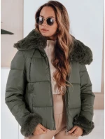 Dámska prešívaná krátka bunda s kožušinou zelená FashionStreet TY5068