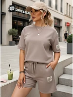 Dámsky viskózový set s motýlikom a šortkami v moka farbe FashionStreet AY1193