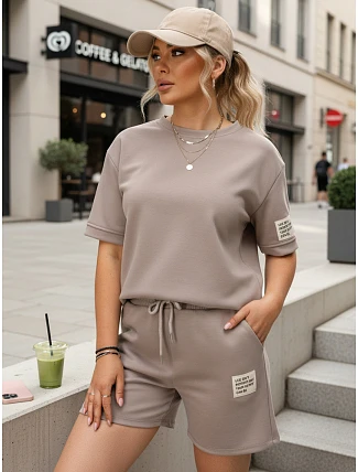 Dámsky viskózový set s motýlikom a šortkami v moka farbe FashionStreet AY1193