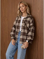 Dámska kockovaná košeľa v oversize strihu, hnedá, FashionStreet TY6049 Dámska kockovaná košeľa v oversize strihu, hnedá, FashionStreet TY6049