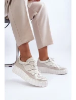 Dámska kožená športová obuv na platforme M01/1 Zazoo light beige Dámska kožená športová obuv na platforme M01/1 Zazoo light beige