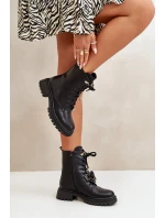 Eko Skórzane Botki Workery Damskie Z Przypinkami Czarne Rianael