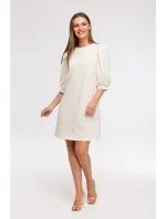 B291 Šaty áčkového strihu s rukávmi - vanilka