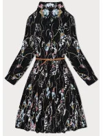 Dámske čierne kvetinové plisované šaty s golierom (Z-56) Dámske čierne kvetinové plisované šaty s golierom (Z-56)