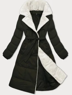 Dámsky zimný kabát s kožušinovým golierom J Style army (16M9168-136)