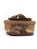 Bio Bio topánky pánske žabky tvarované z prírodnej kože hnedé Bio Bio topánky pánske žabky tvarované z prírodnej kože hnedé