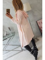 Dlhý kabát s kapucňou svetlo púdrovo ružový