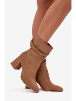 Prírodné nubukové čižmy na podpätku so stláčaním Zazoo 4216 beige Prírodné nubukové čižmy na podpätku so stláčaním Zazoo 4216 beige
