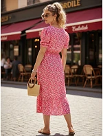 Dámske midi šaty s kvetinovým vzorom v ružovej farbe FashionStreet EY2658 Dámske midi šaty s kvetinovým vzorom v ružovej farbe FashionStreet EY2658