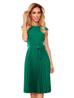 LILA - Plisované dámske šaty v fľaškovo zelenej farbe s krátkymi rukávmi 311-3