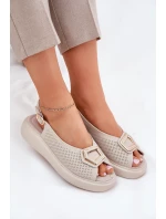 Skórzane Sandały Damskie Z Ozdobą S.Barski LR51-786 Beżowe