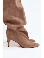 Kozaki Damskie Na Szpilce Wsuwane Beżowe Mavilla