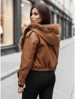 Dámska kožená bunda s kožušinou SOFTREBEL hnedá FashionStreet TY4761z