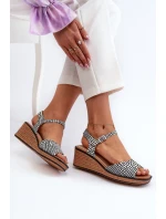 Damskie Sandały Na Koturnie Sergio Leone SK303 Biało-Czarne