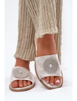 Klapki Damskie Na Płaskim Obcasie Z Ozdobą S.Barski KV51-013 Srebrne