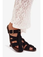 Dámské ploché nazouváky s pásky a zlatým přezkou Černé Elzora