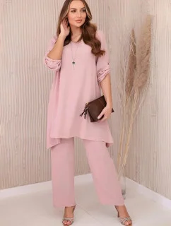 Dámsky komplet blúzka + nohavice s príveskom 27941 Powder pink - Kesi