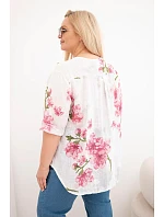 Dámske bavlnené Plus veľkosť V-neck blúzka s kvetinovým vzorom biela Dámske bavlnené Plus veľkosť V-neck blúzka s kvetinovým vzorom biela