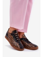 Skórzane Buty Sportowe Damskie W Panterkę Laura Messi 2935 Brązowe