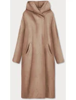 Tmavo béžový dlhý prehoz cez oblečenie s kapucňou (B6010-12)