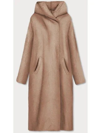 Tmavo béžový dlhý prehoz cez oblečenie s kapucňou (B6010-12)