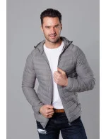 Šedá pánska prešívaná bunda s kapucňou (HM112-3)
