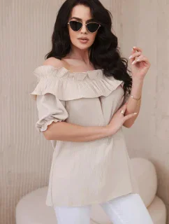 Španielska blúzka s ozdobným volánom béžová
