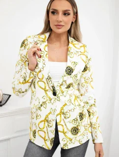 Bavlnená bunda s potlačou a gombíkom ecru+žltá