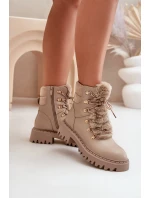 Ocieplane Botki Trapery Na Zamek Z Eko Skóry Beżowe Willatta