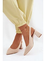 Materiálové sandály na podpatku Béžové Elissea