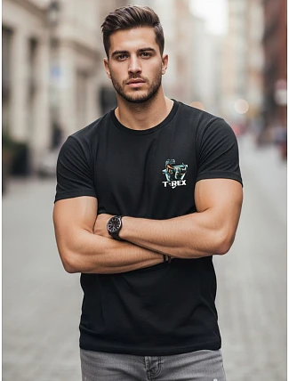 Pánske bavlnené tričko s potlačou dinosaurov čierne FashionStreet NX0141R Pánske bavlnené tričko s potlačou dinosaurov čierne FashionStreet NX0141R